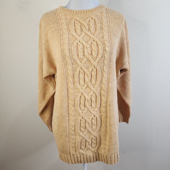 Fisherman Sweater Cable Knit Women Sz Small Apricot Ramie/Cotton Blend - Picture 2 of 8